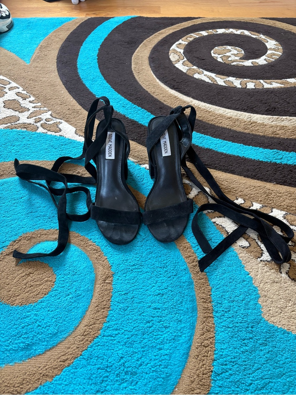 Steve Madden Black Suede Wrap-Ankle Heels